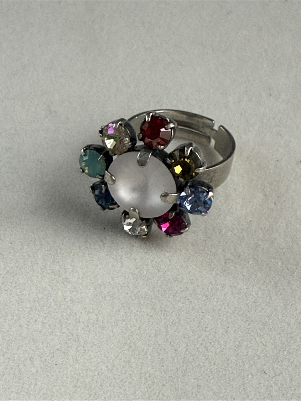 Sabika Multicolor Crystal Flower Ring with Frosted Center